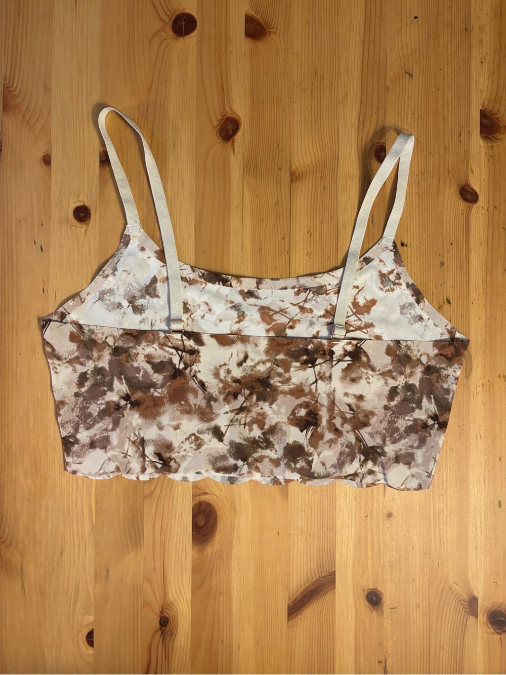 Danskin Brown and Cream Floral Scalloped Cami Crop Top